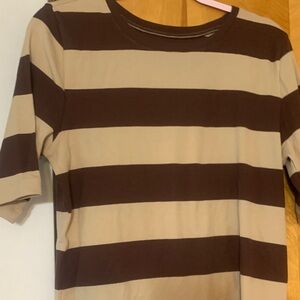 Short Sleeve Striped Crew Neck Shirt - Brown/Cream(spare room)